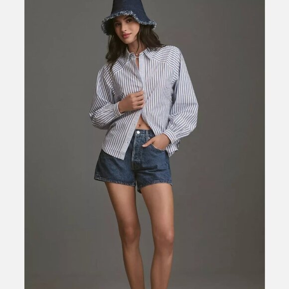 Anthropologie Maeve Stripe Long-Sleeve Cut-Out Shirt Size Small NWT - Picture 1 of 11